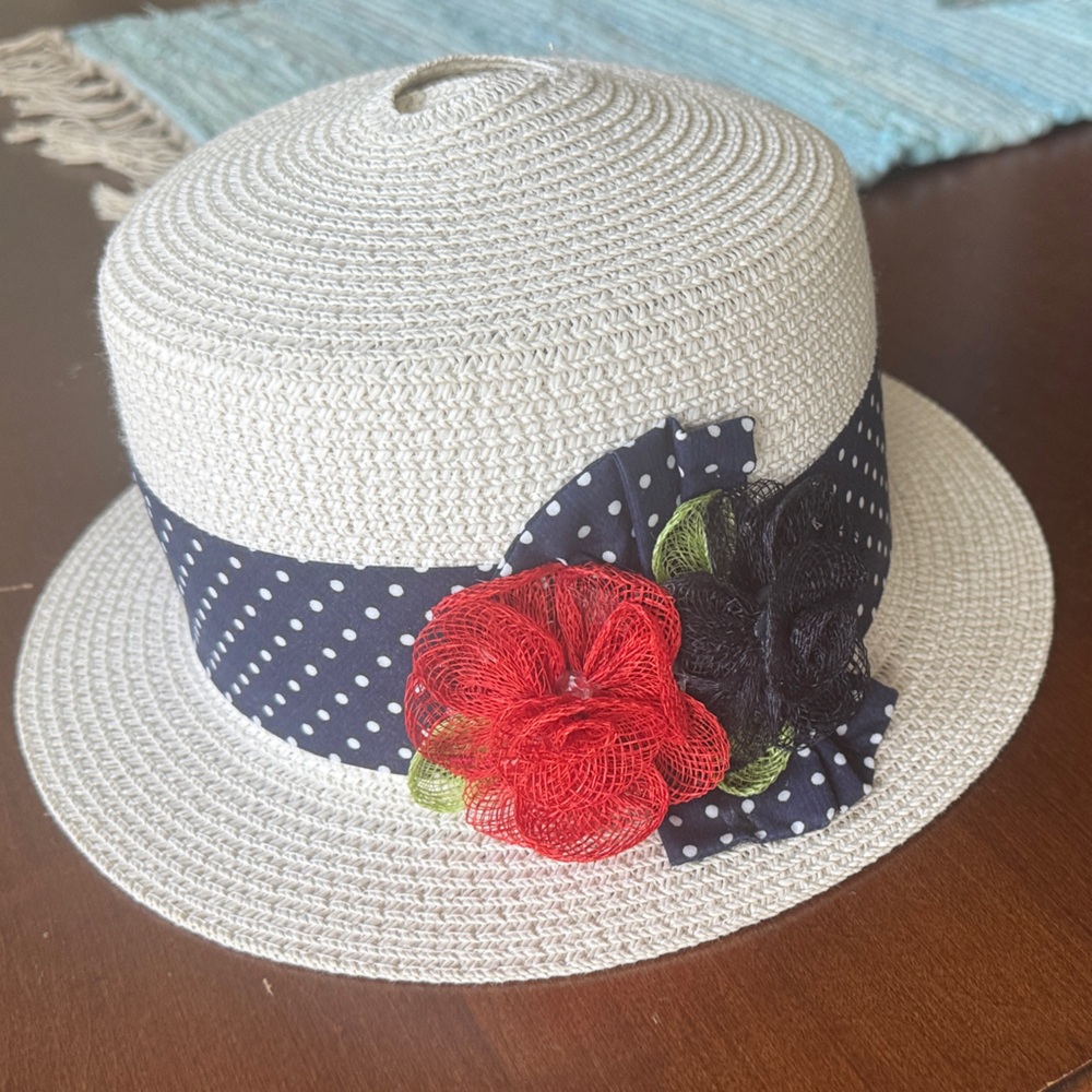 Mayoral Cream Hat with Red and Black Accents